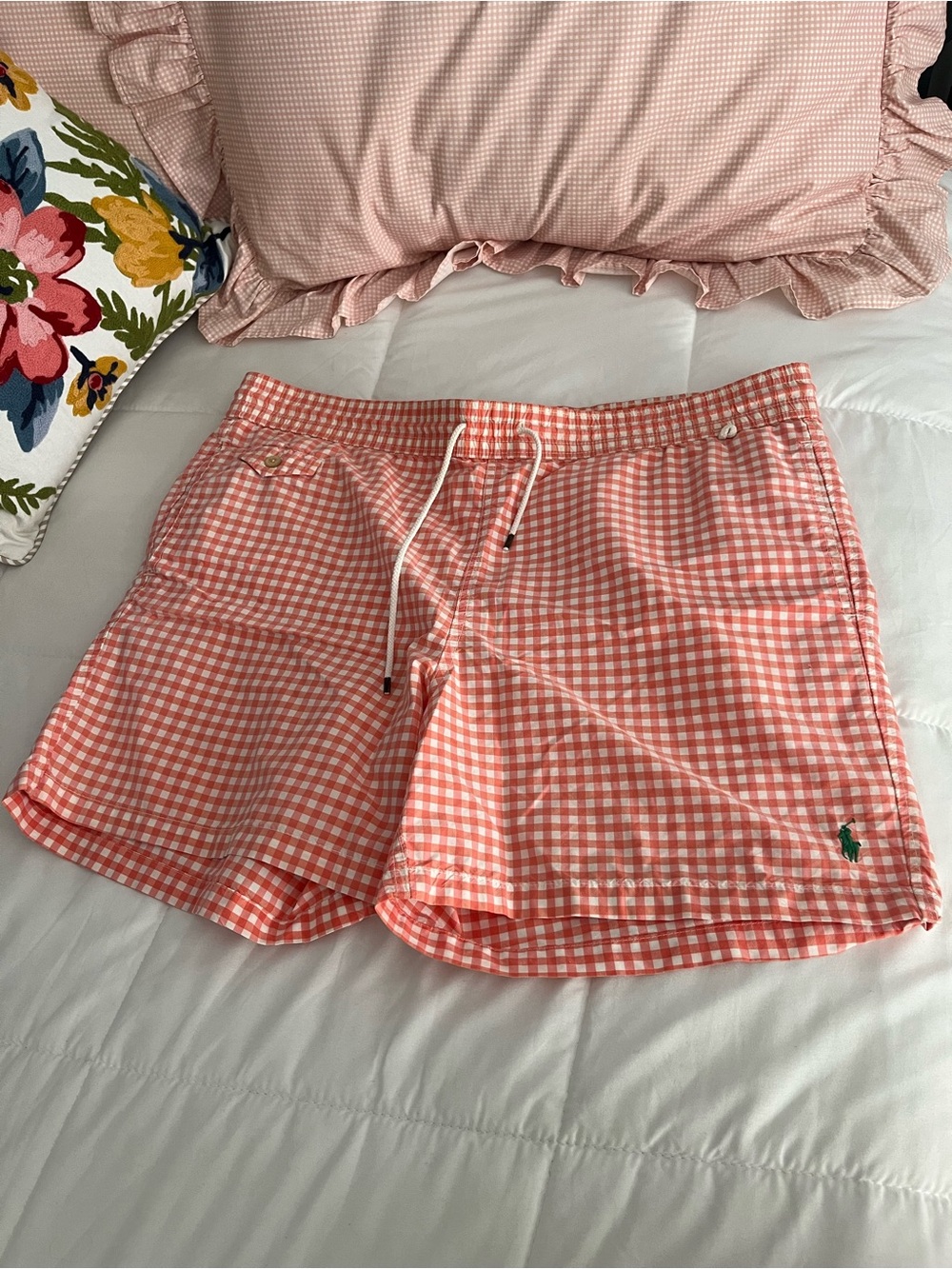 Polo by Ralph Lauren Coral Gingham Drawstring Shorts